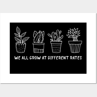 Women Teacher Shirt We All Grow at Different Rates Letter Print Plant Graphic Tees Preschool Elementary Teaching Gift Posters and Art